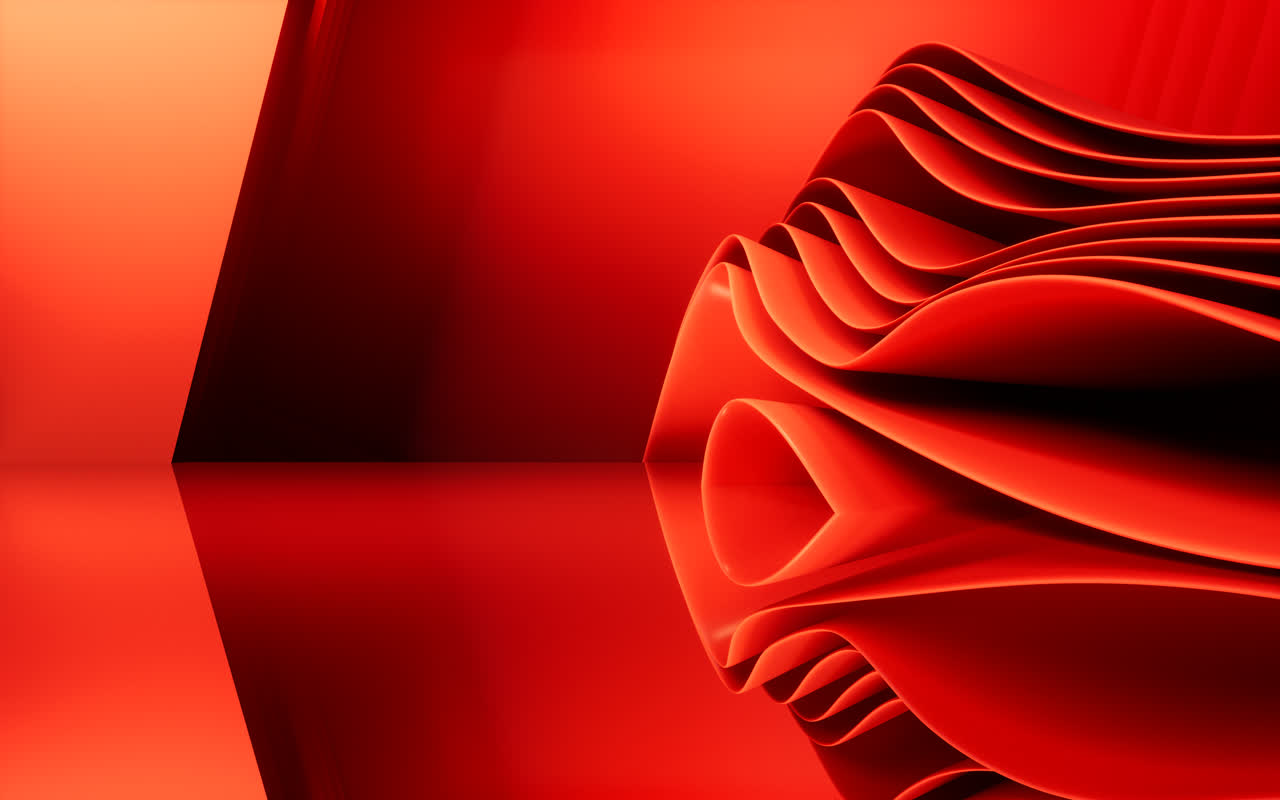 流动的红色多层曲面舞台背景3D渲染
