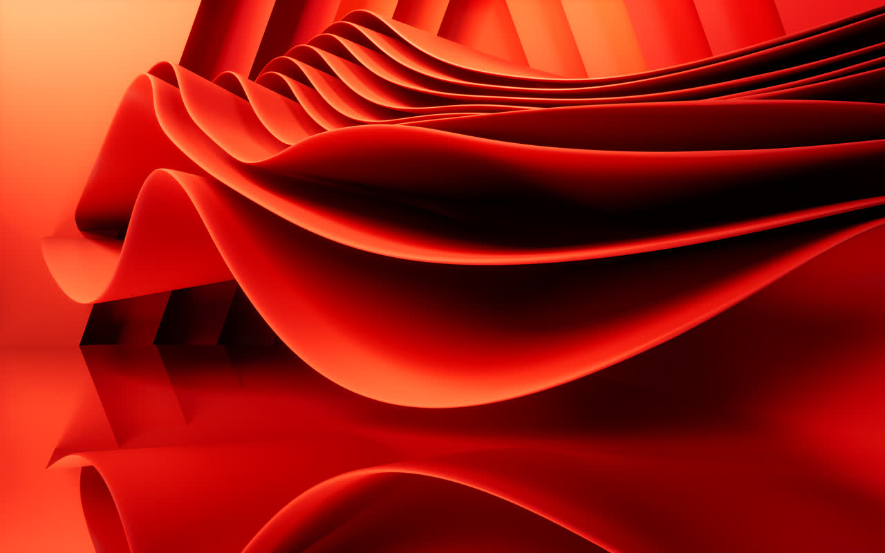 流动的红色多层曲面舞台背景3D渲染