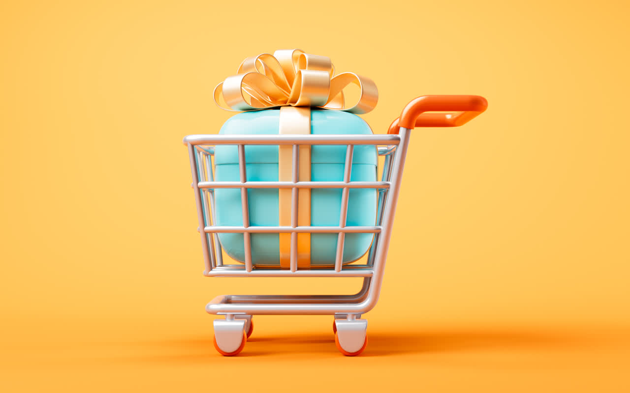 三维卡通购物车购物主题3D渲染