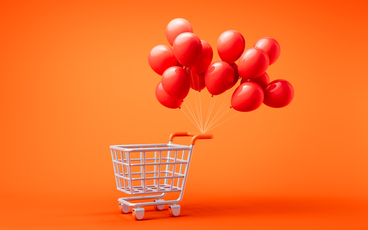 三维卡通购物车购物主题3D渲染