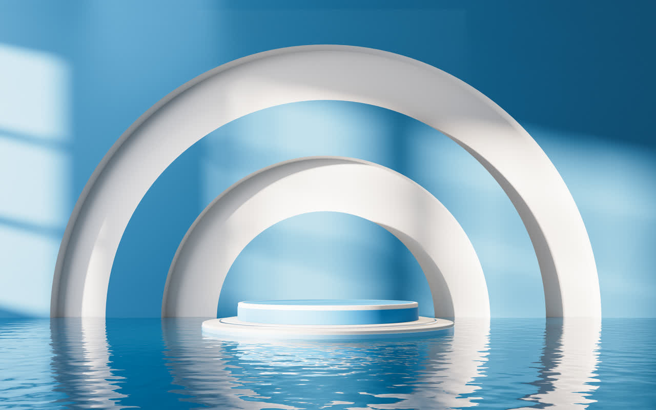 室内空房间与水面3D渲染