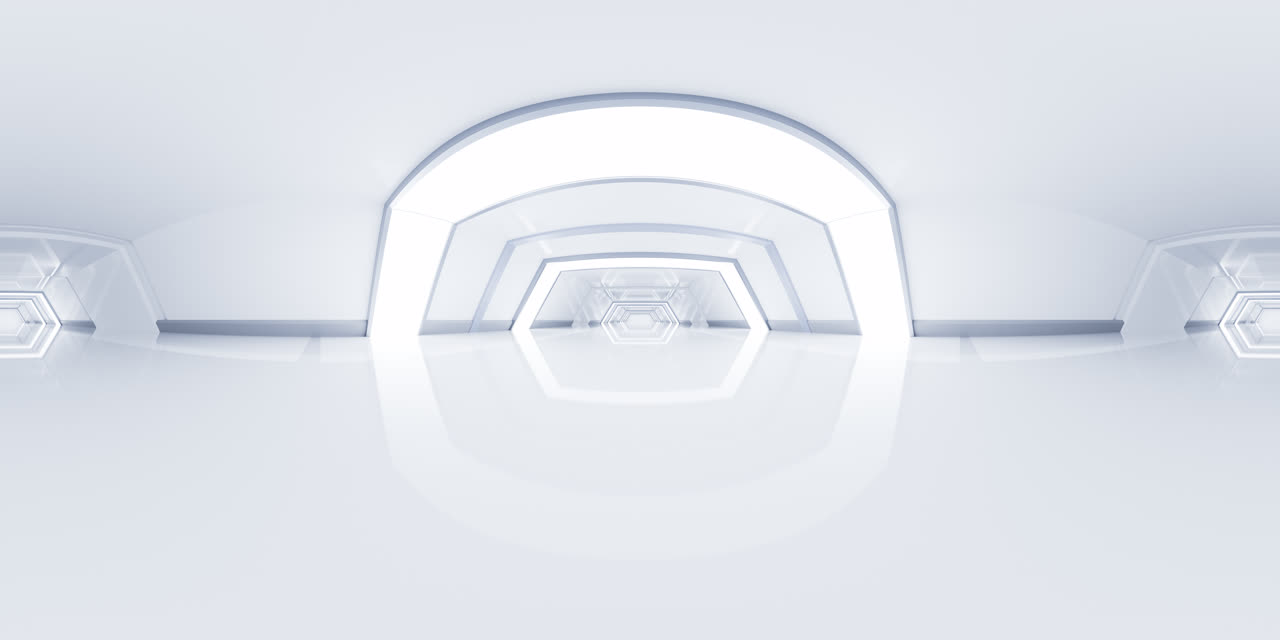白色未来感隧道360度VR全景图3D渲染