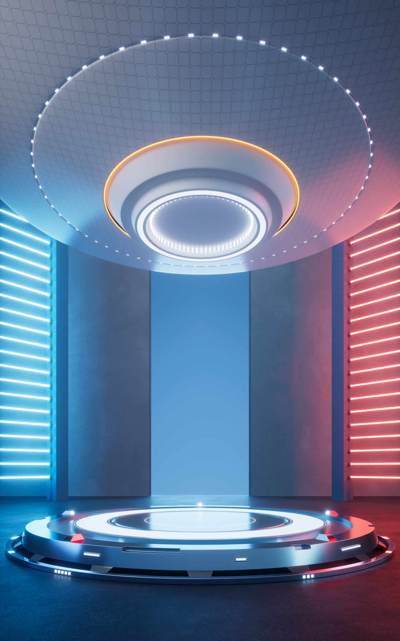 科技展示台与科幻灯光场景3D渲染