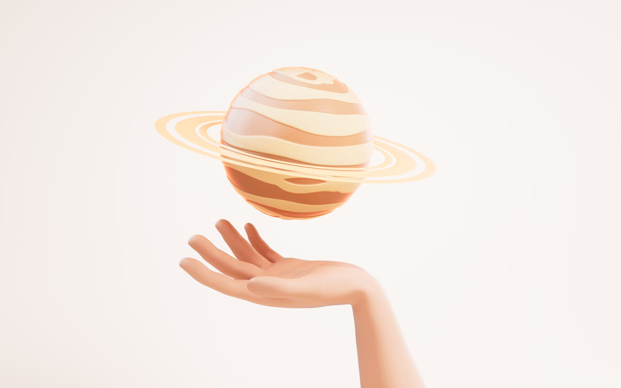 手部拿着的星球3D渲染