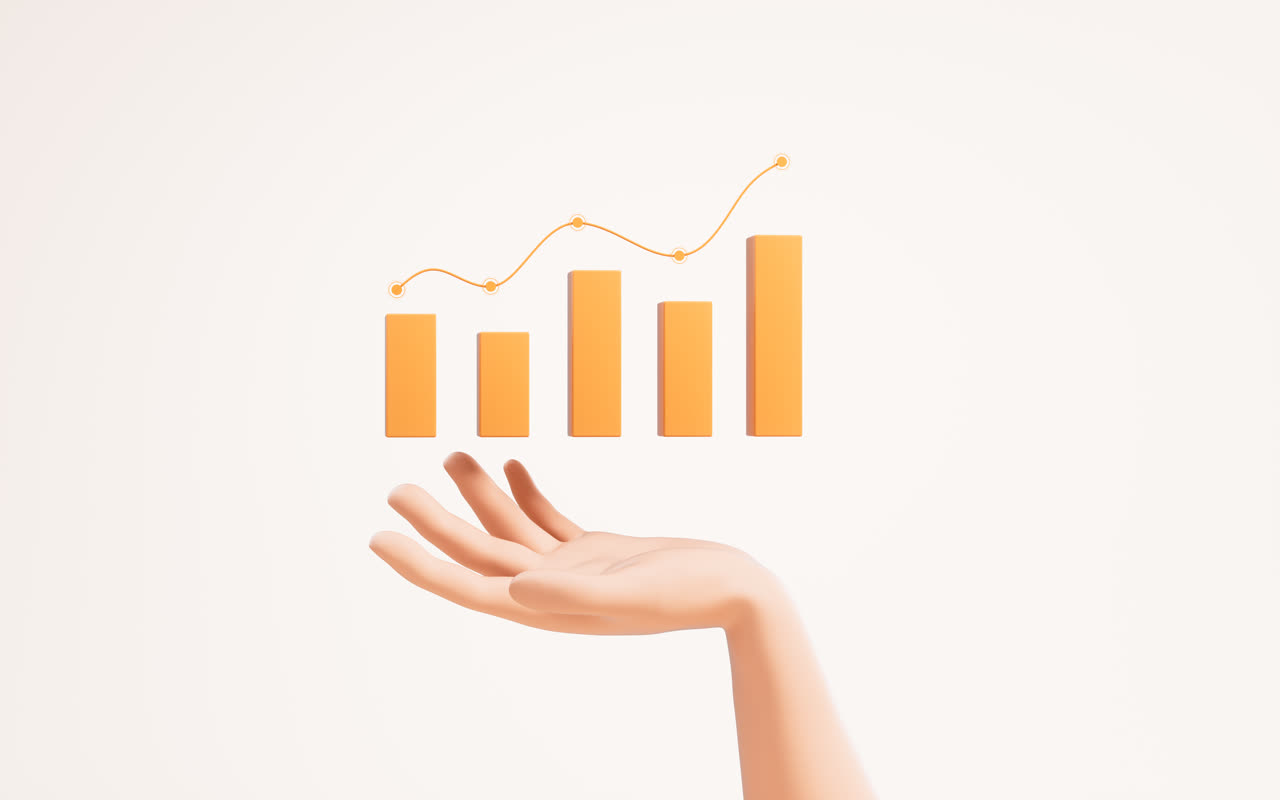 手部拿着的增长曲线3D渲染