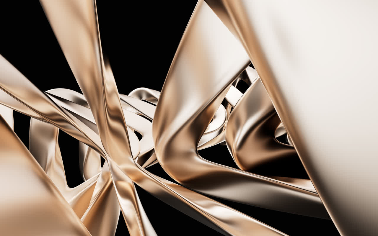 抽象金色金属曲面背景3D渲染