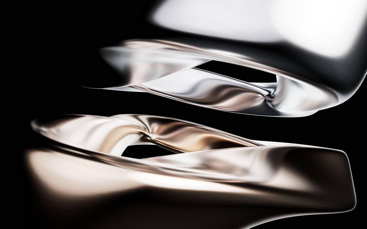 抽象金色金属曲面背景3D渲染