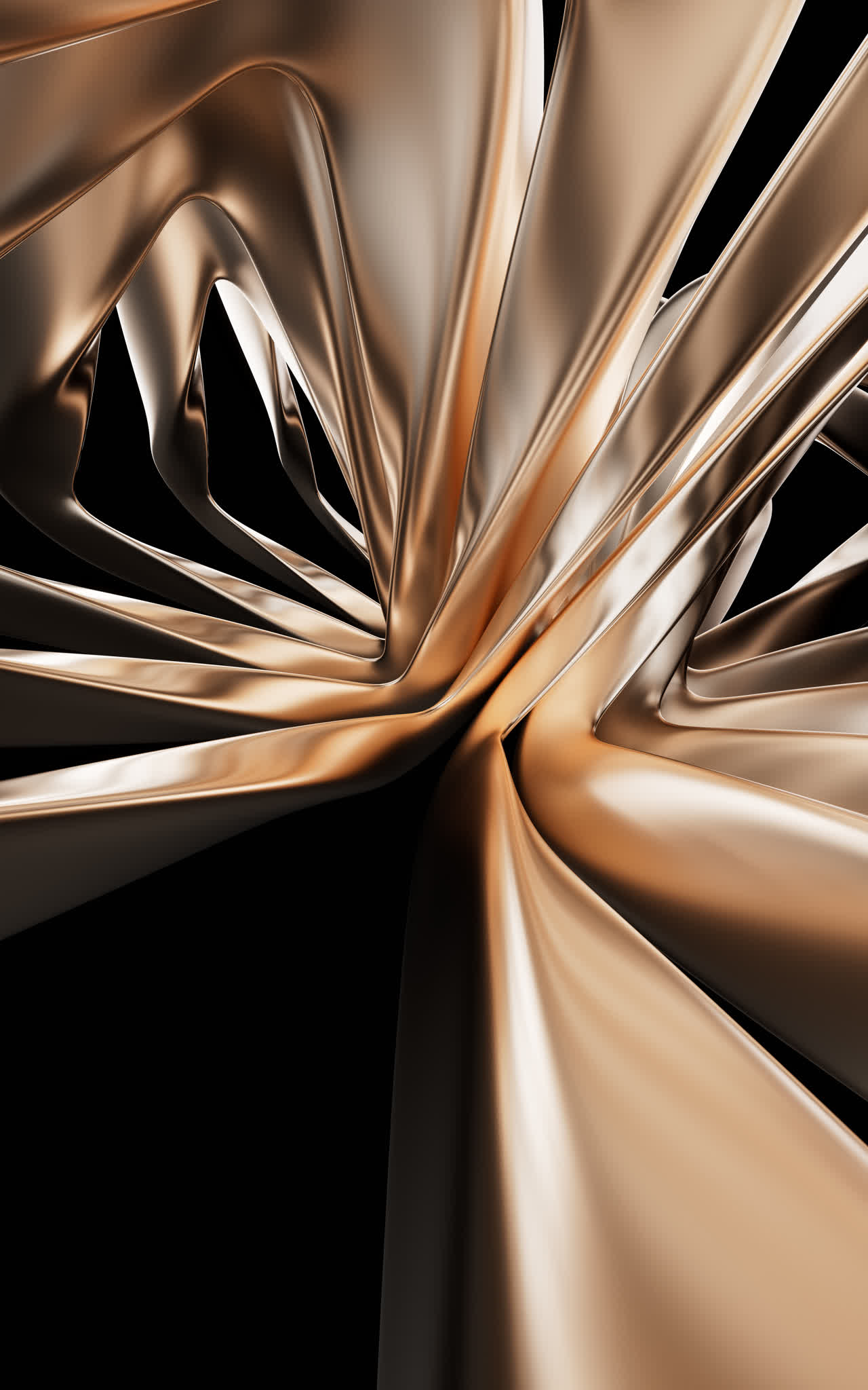 抽象金色金属曲面背景3D渲染