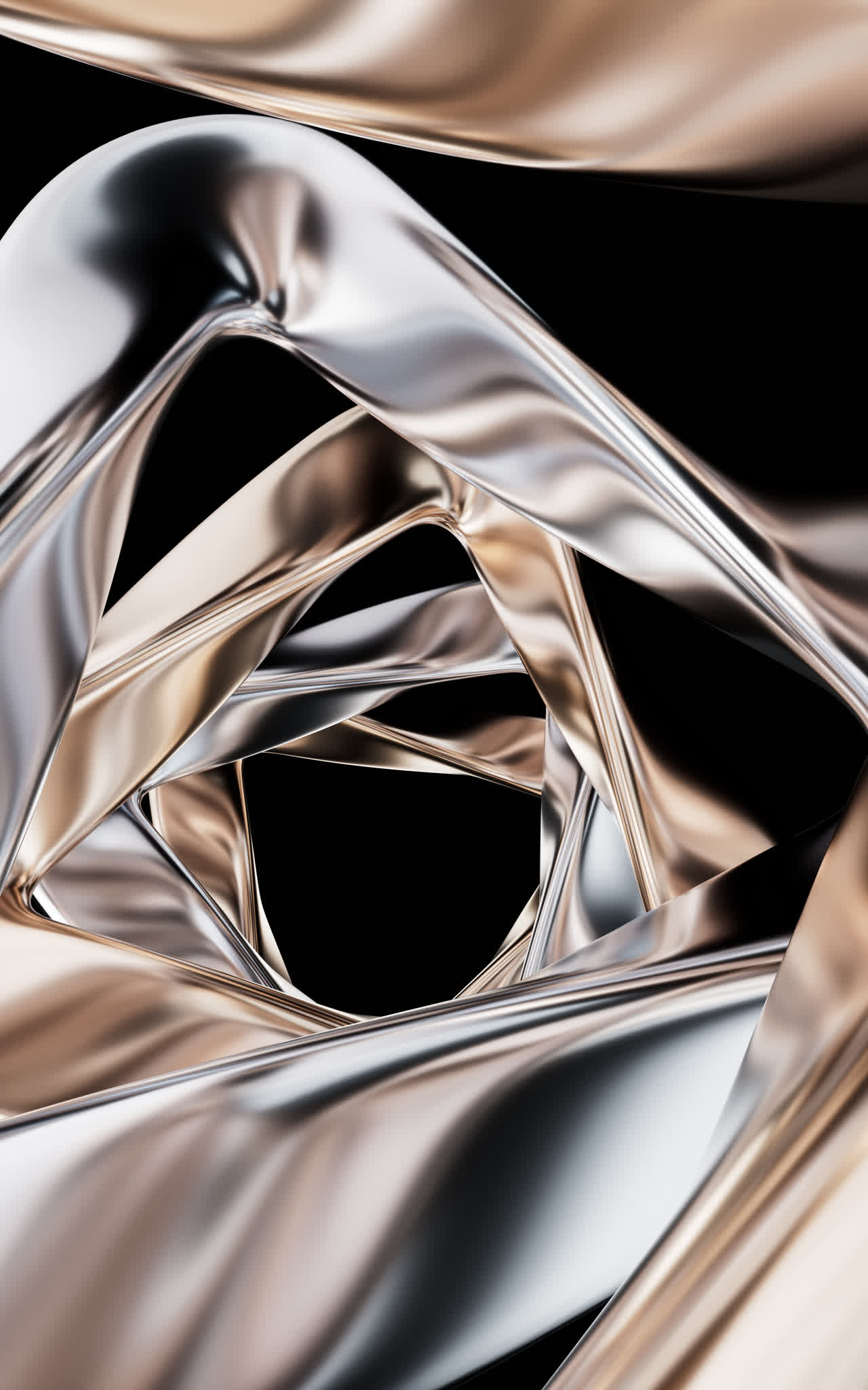 抽象金色金属曲面背景3D渲染