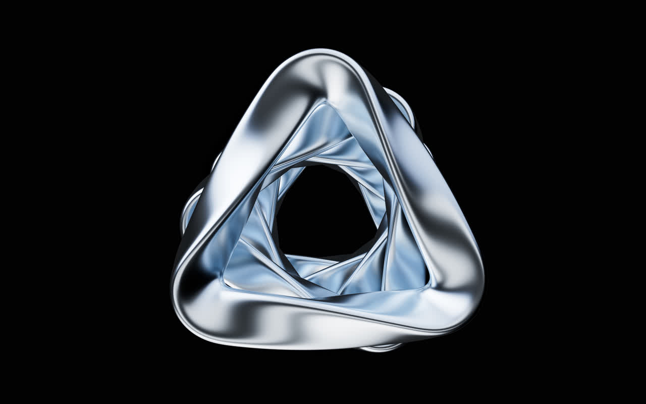 蓝色流动的金属曲面3D渲染