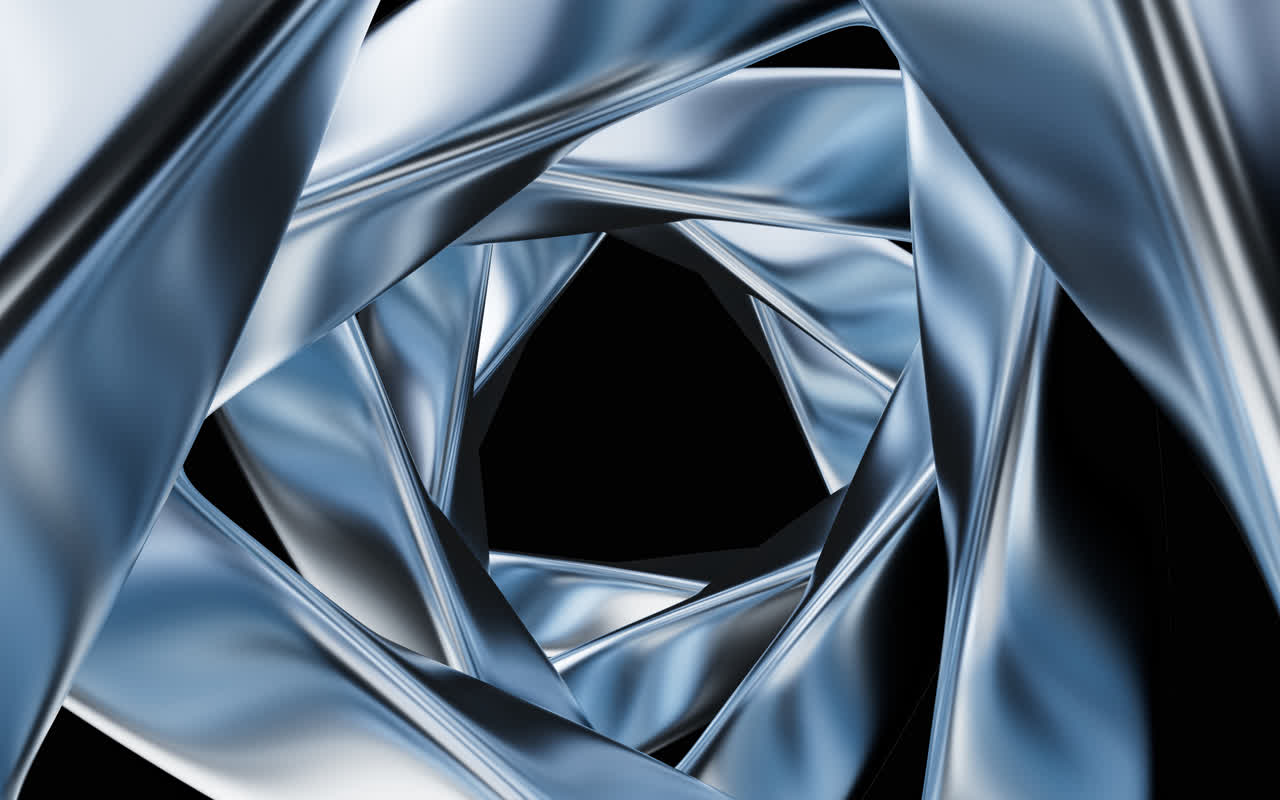 蓝色流动的金属曲面3D渲染