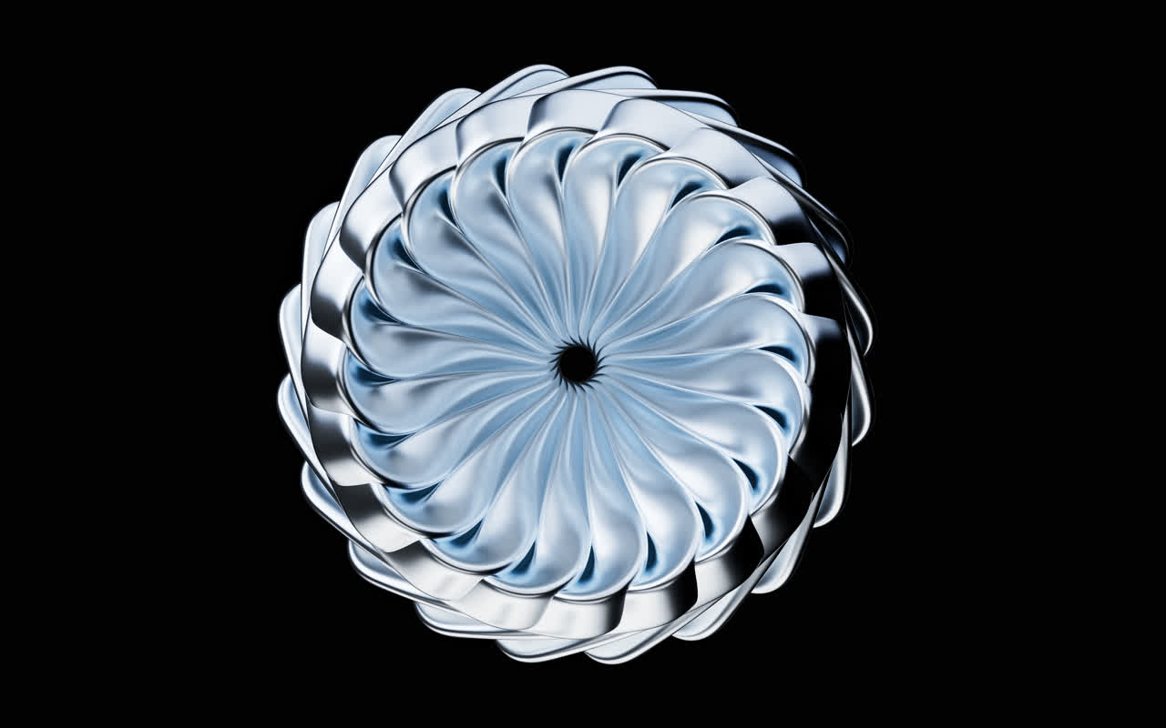 蓝色流动的金属曲面3D渲染