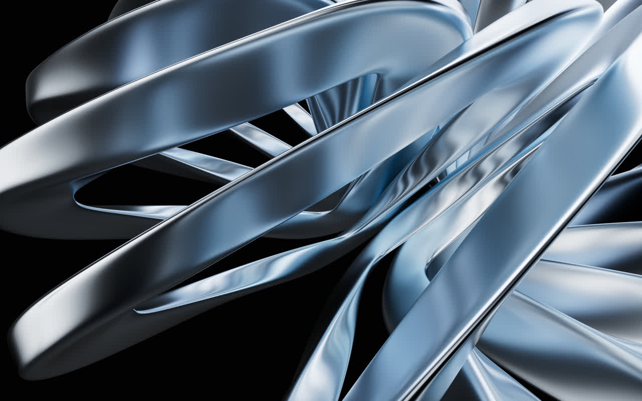 蓝色流动的金属曲面3D渲染