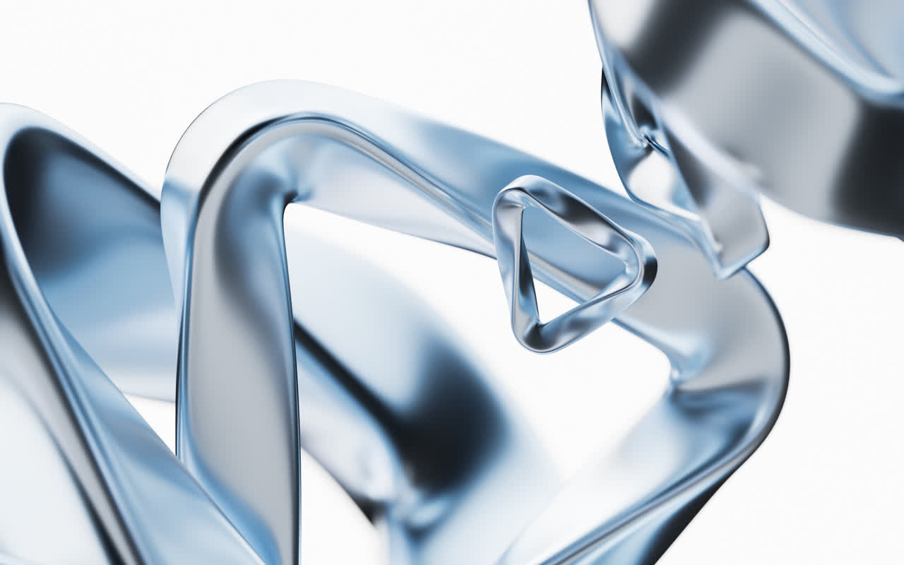 蓝色流动的金属曲面3D渲染