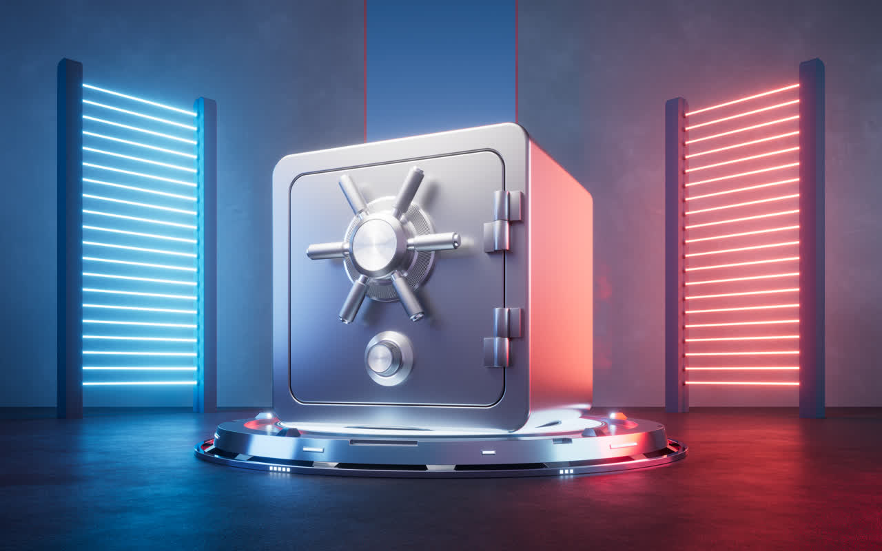 保险箱与科幻灯光场景3D渲染