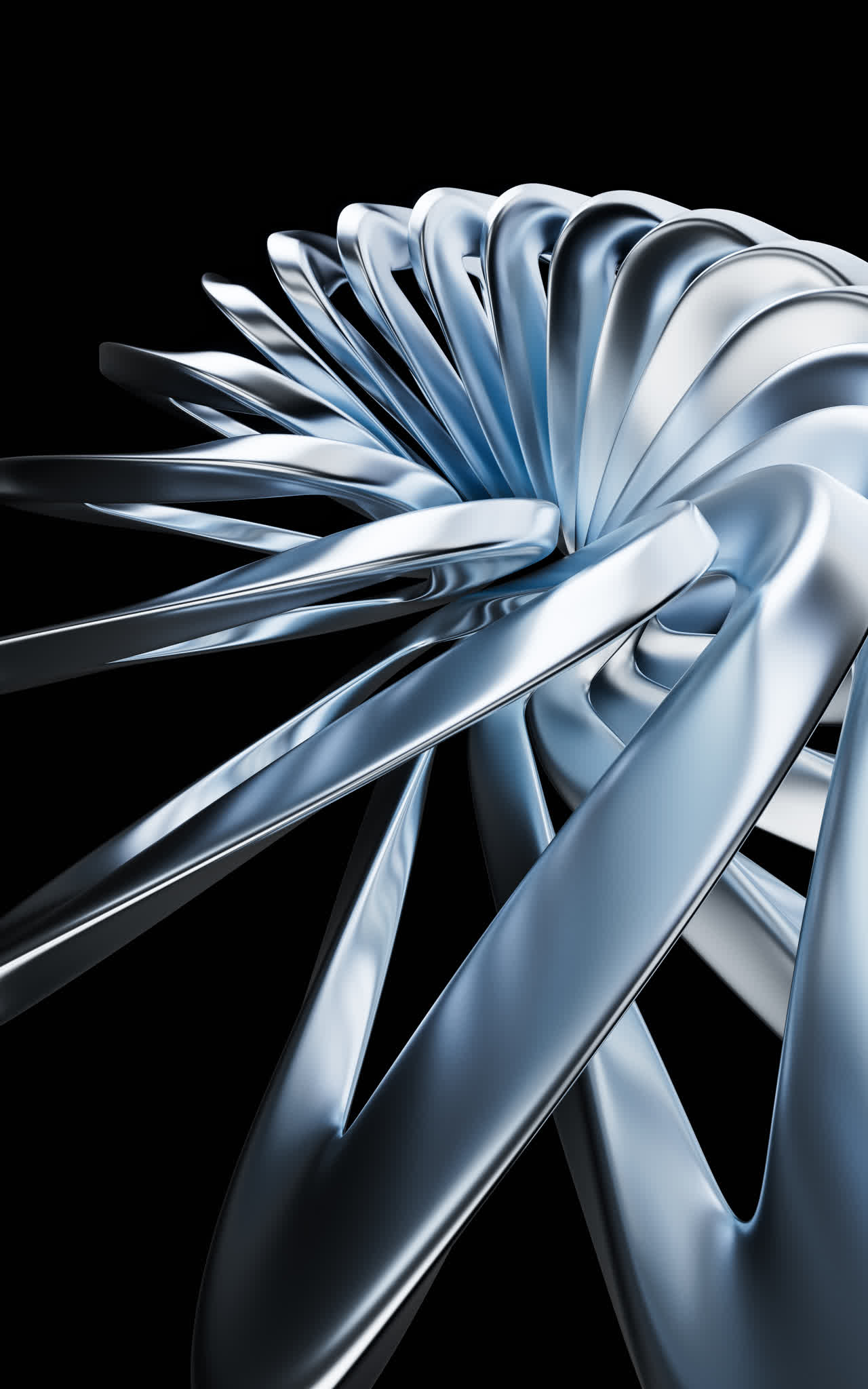 蓝色流动的金属曲面3D渲染