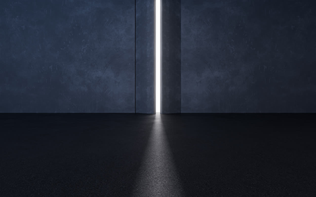 黑暗的房间开启的大门3D渲染