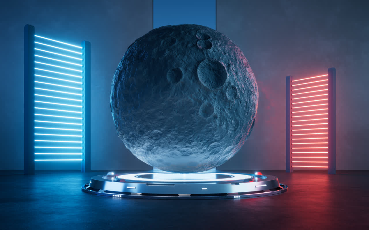 月球与科幻灯光场景3D渲染