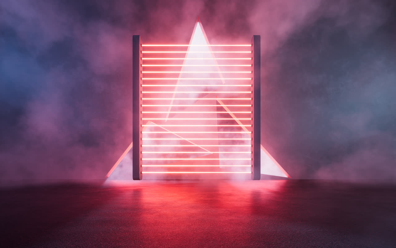 霓虹灯光科幻室内场景3D渲染