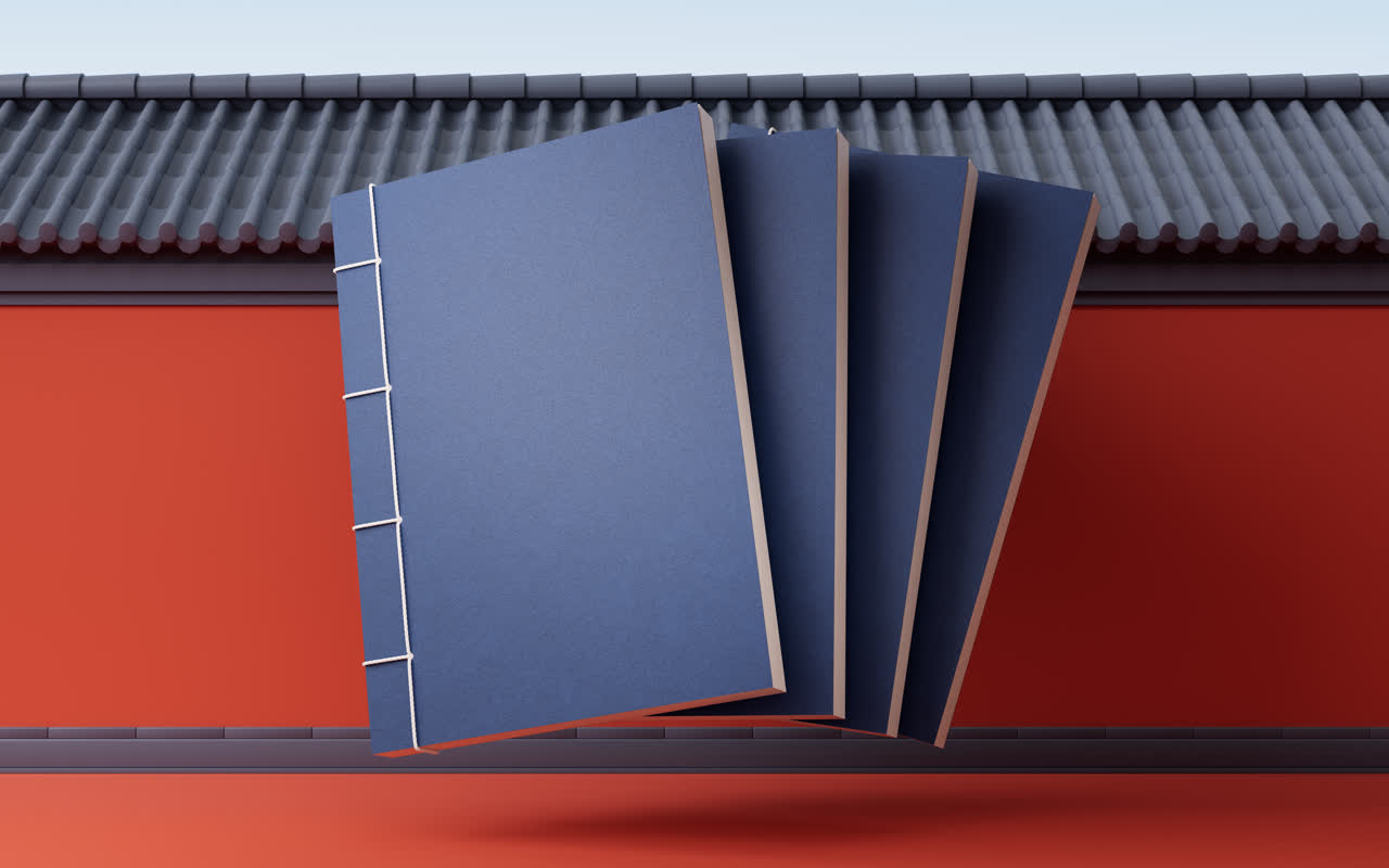 中国风古风书籍3D渲染