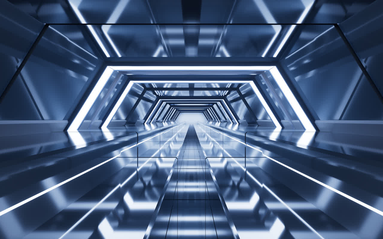 蓝色未来感隧道3D渲染