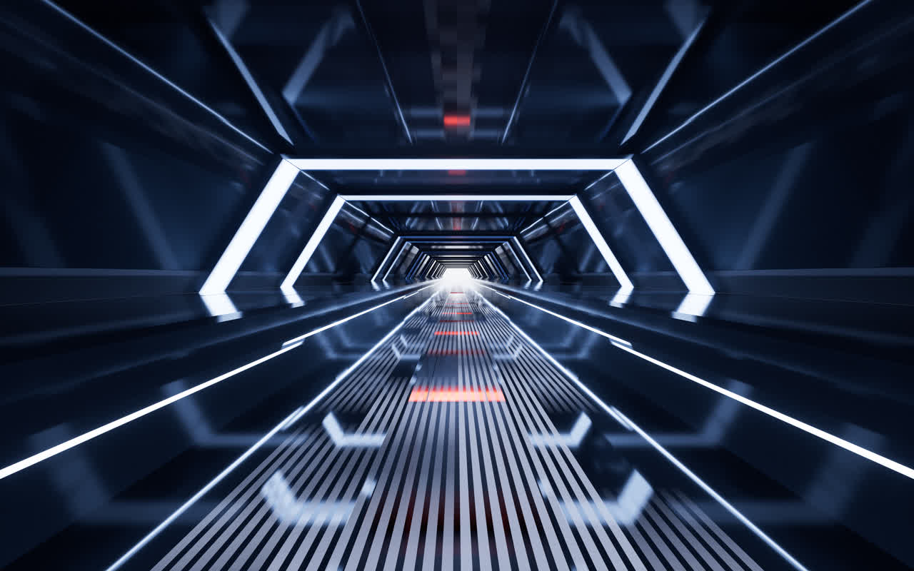 蓝色未来感隧道3D渲染