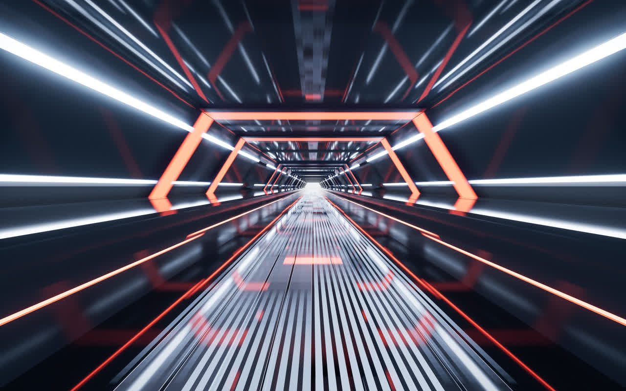 红色未来感科技隧道3D渲染