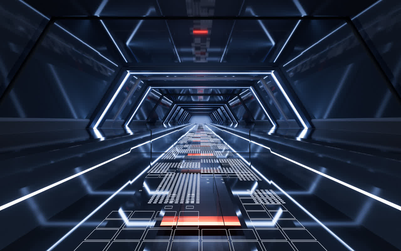 蓝色未来感隧道3D渲染