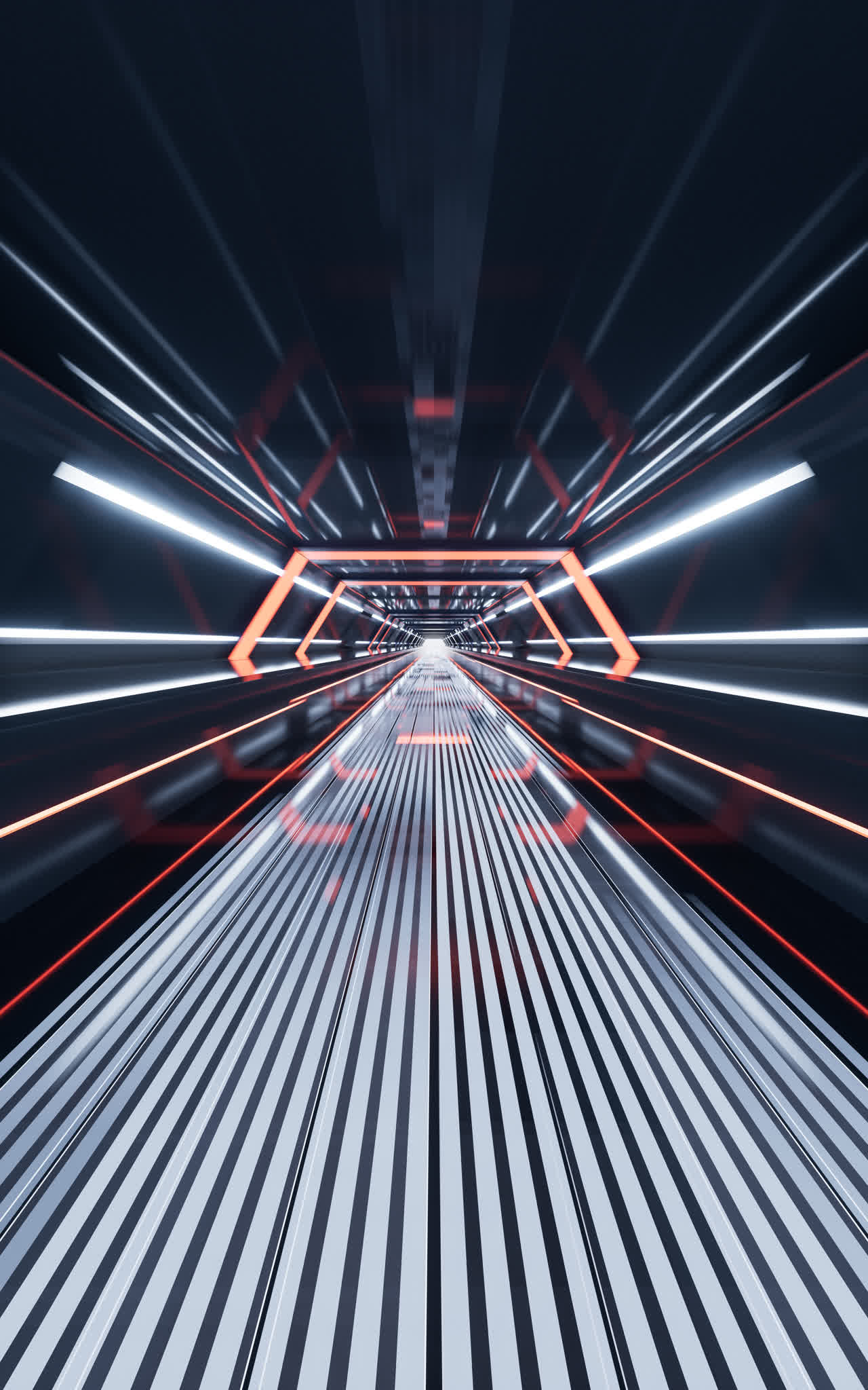 红色未来感科技隧道3D渲染