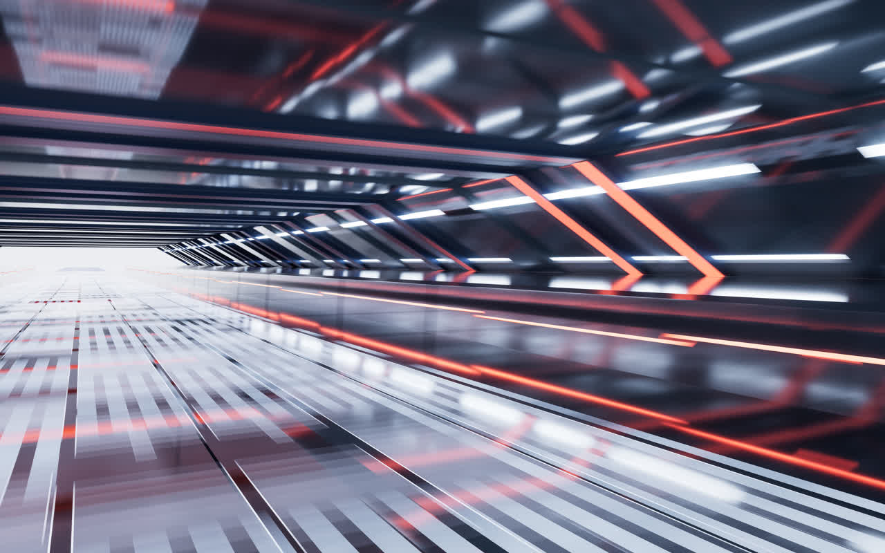 红色未来感科技隧道3D渲染