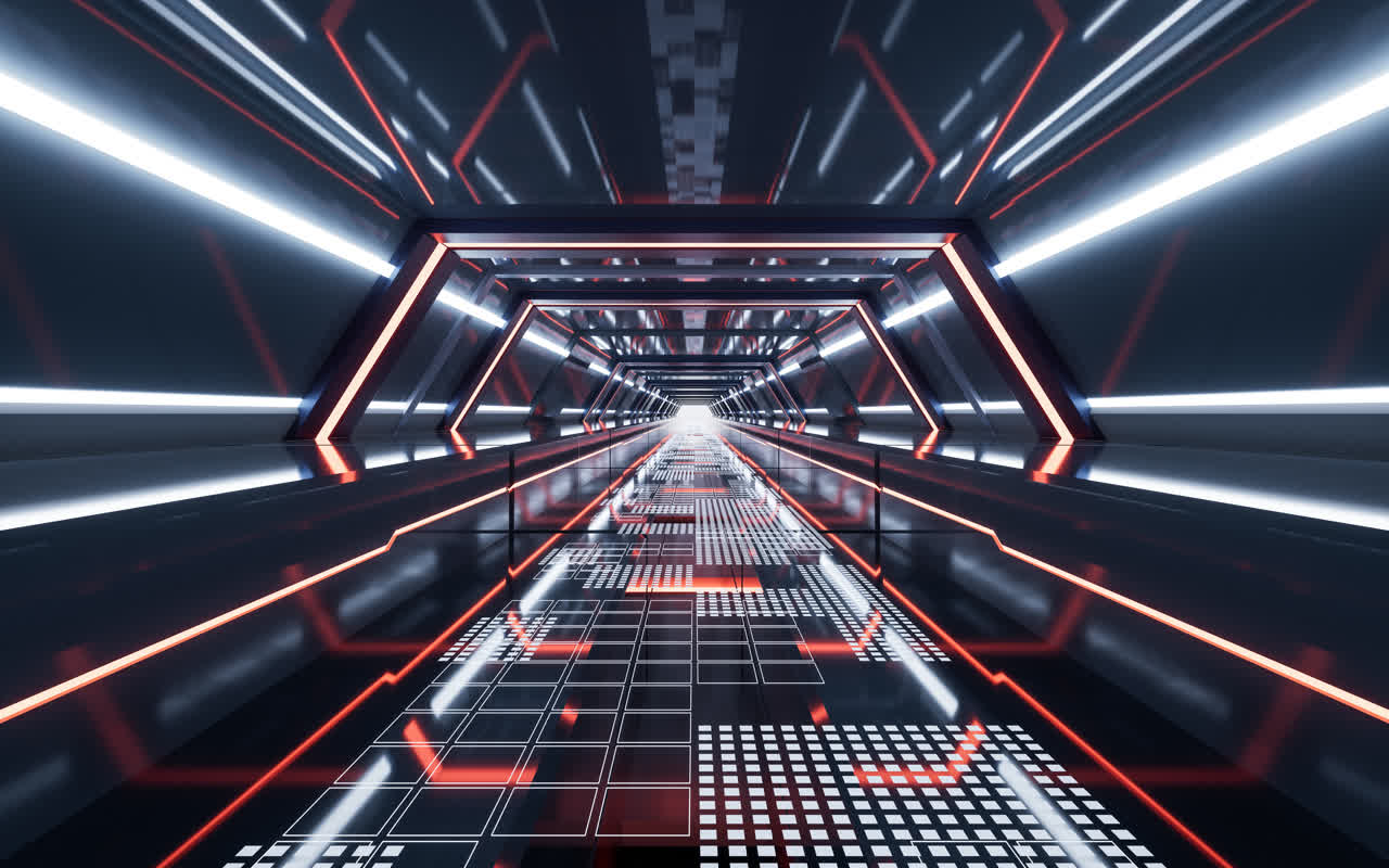 红色未来感科技隧道3D渲染