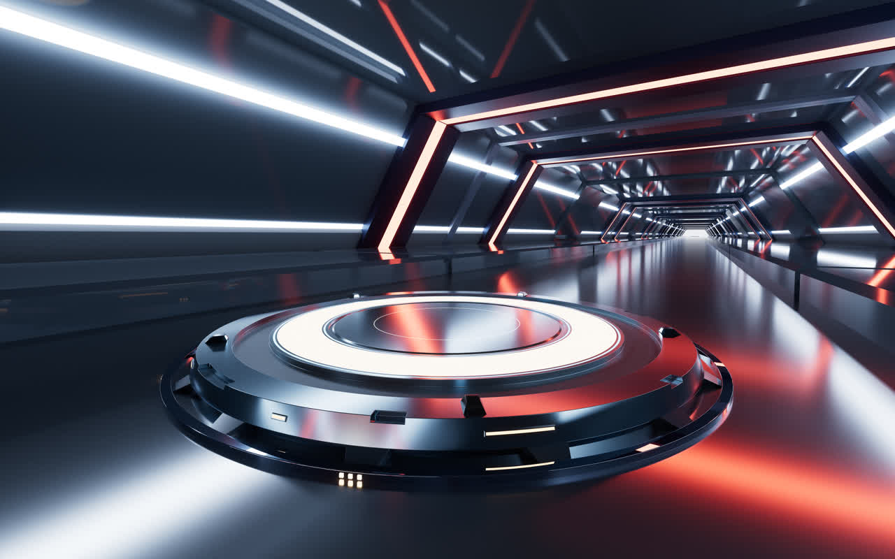 科技感金属展示台与隧道3D渲染