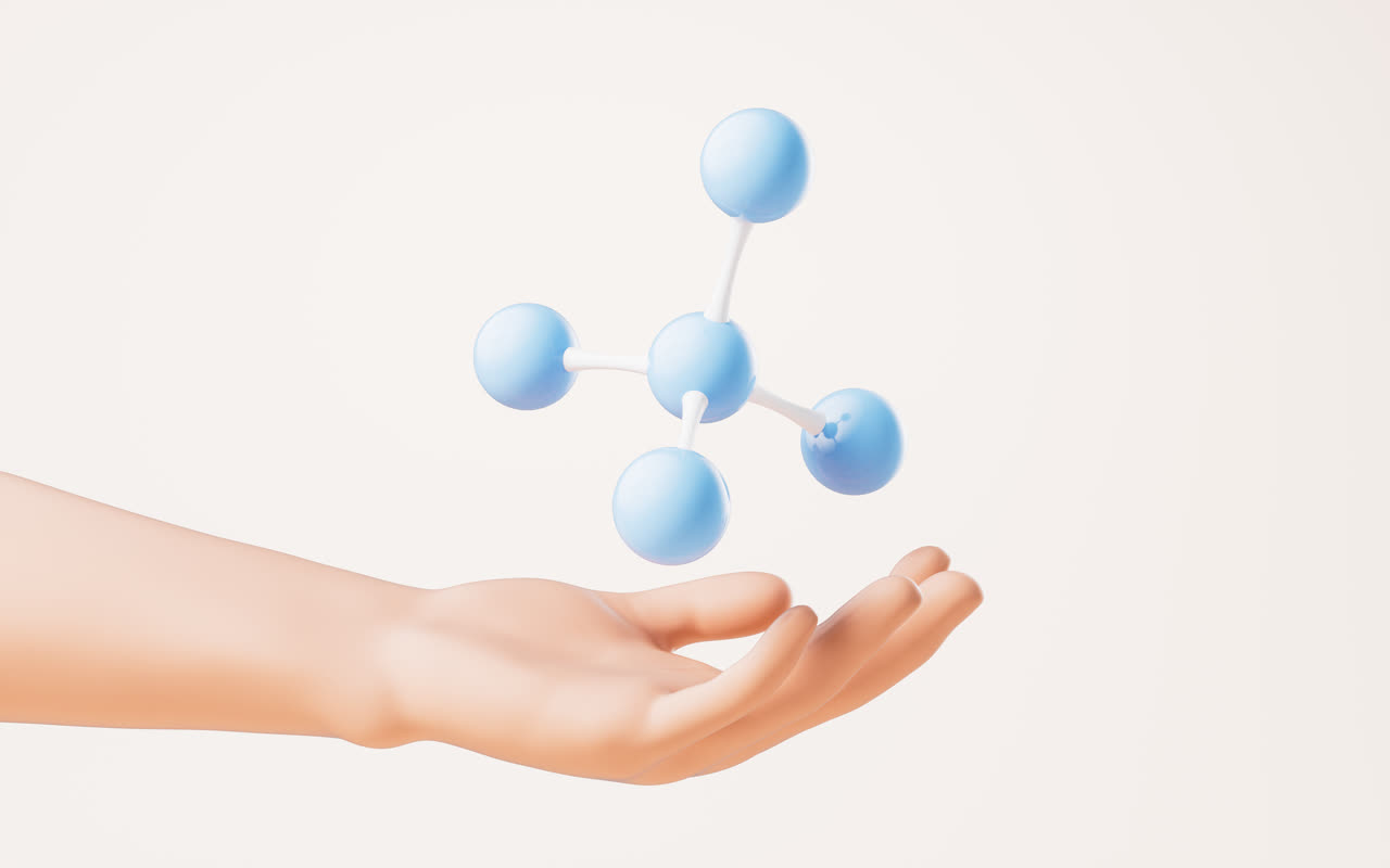 手部拿着的分子3D渲染