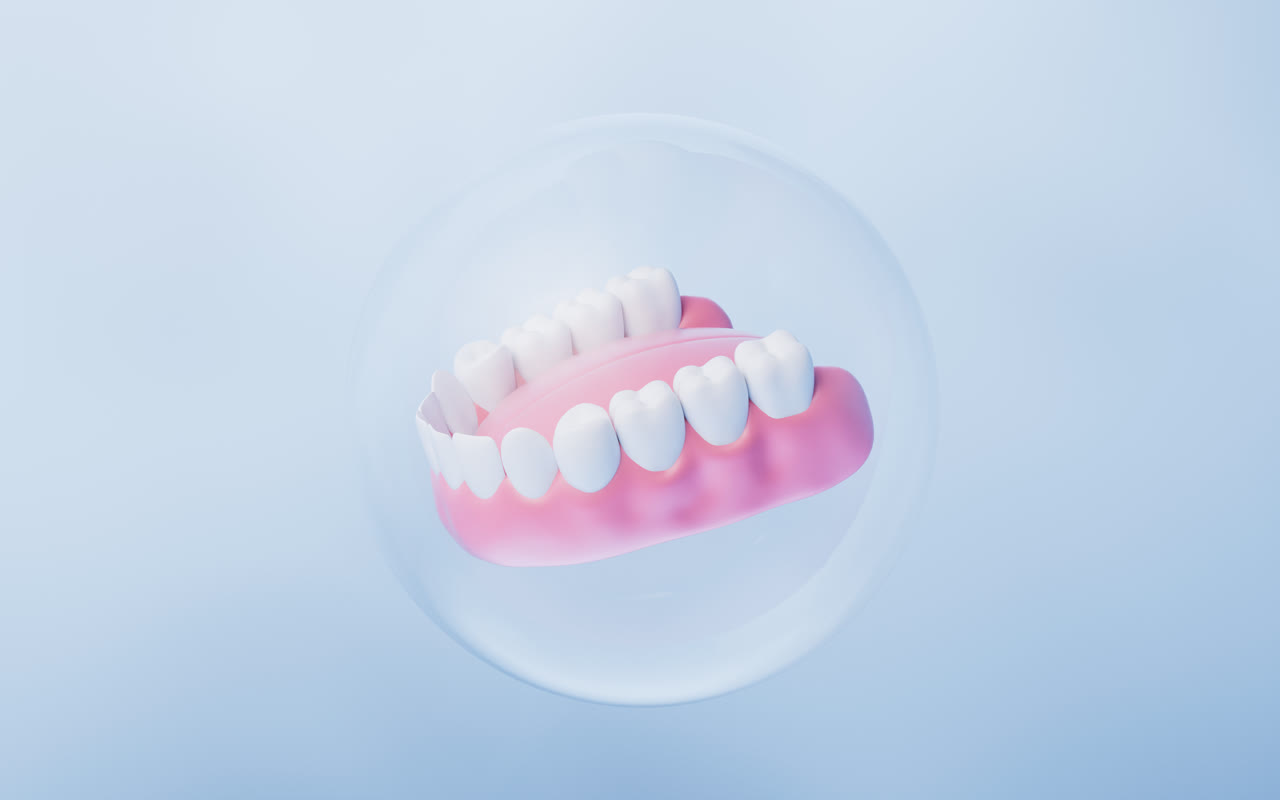 口腔牙齿与蓝色背景3D渲染