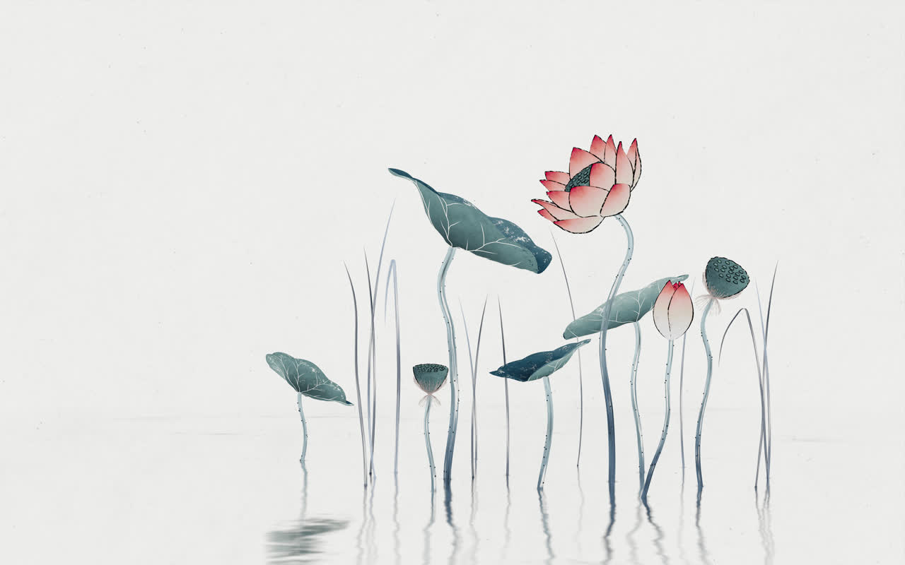 中国风彩色荷花水墨画