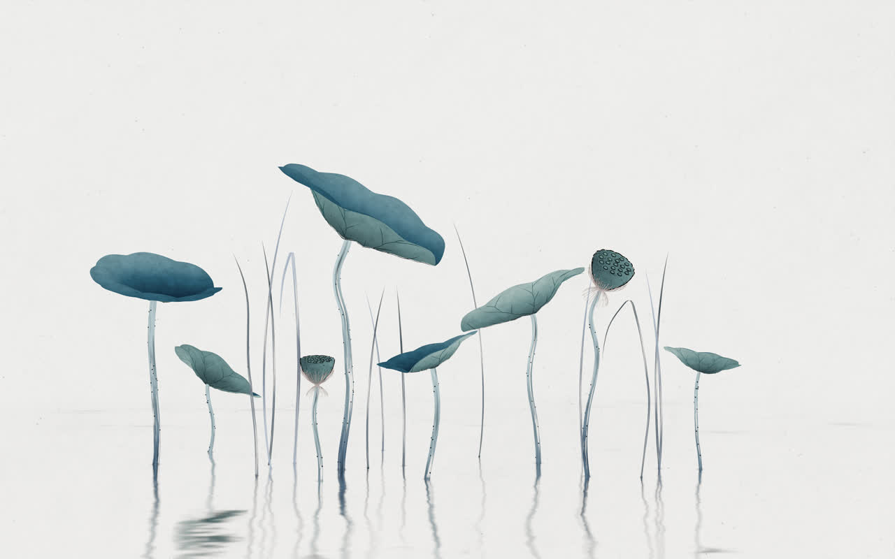 中国风彩色荷花水墨画