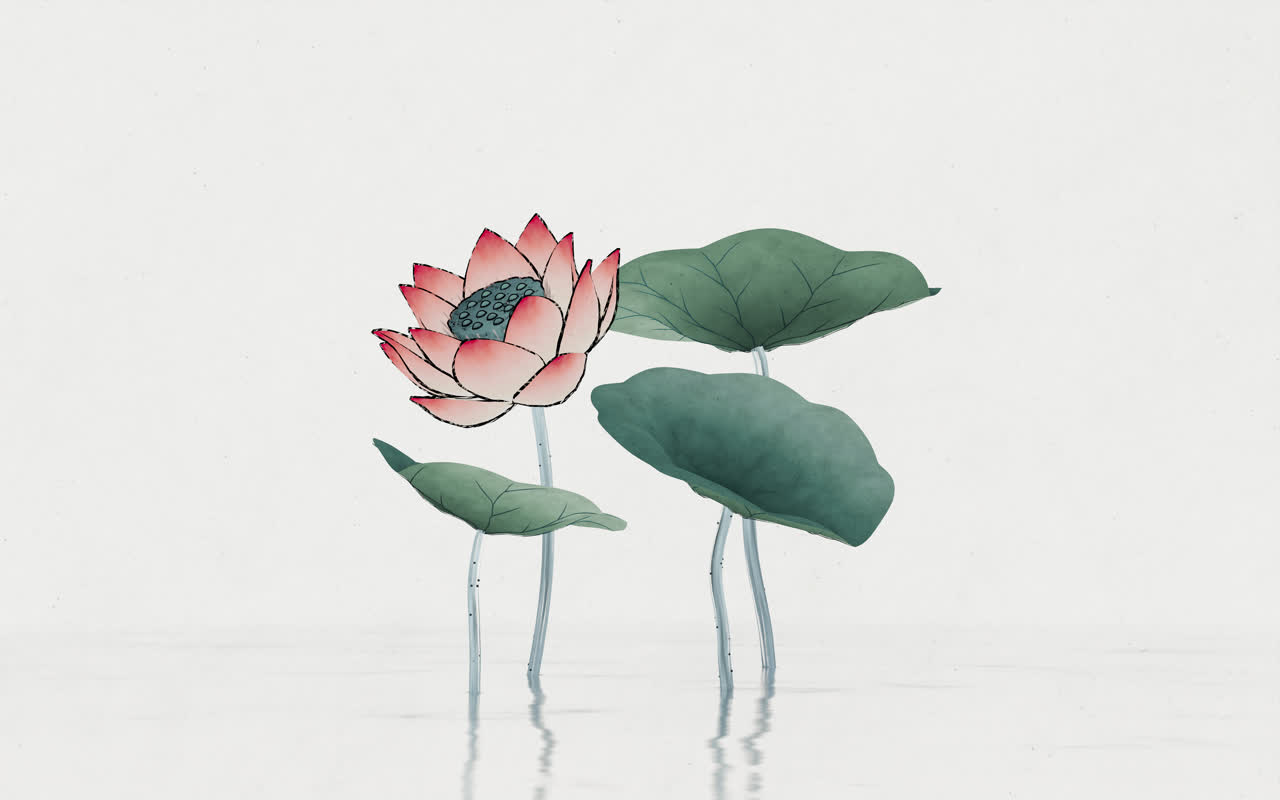 中国风彩色荷花水墨画