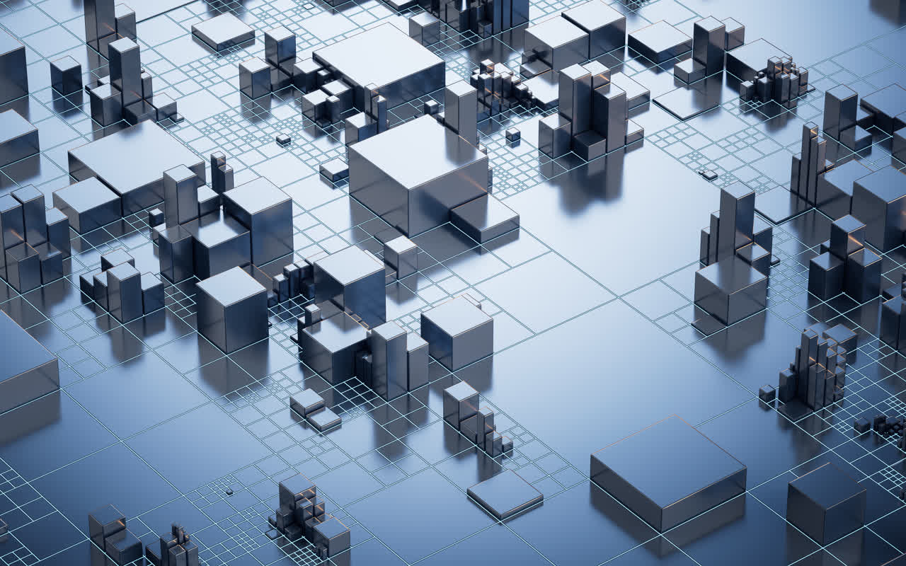 黑色方块几何体科技感背景3D渲染