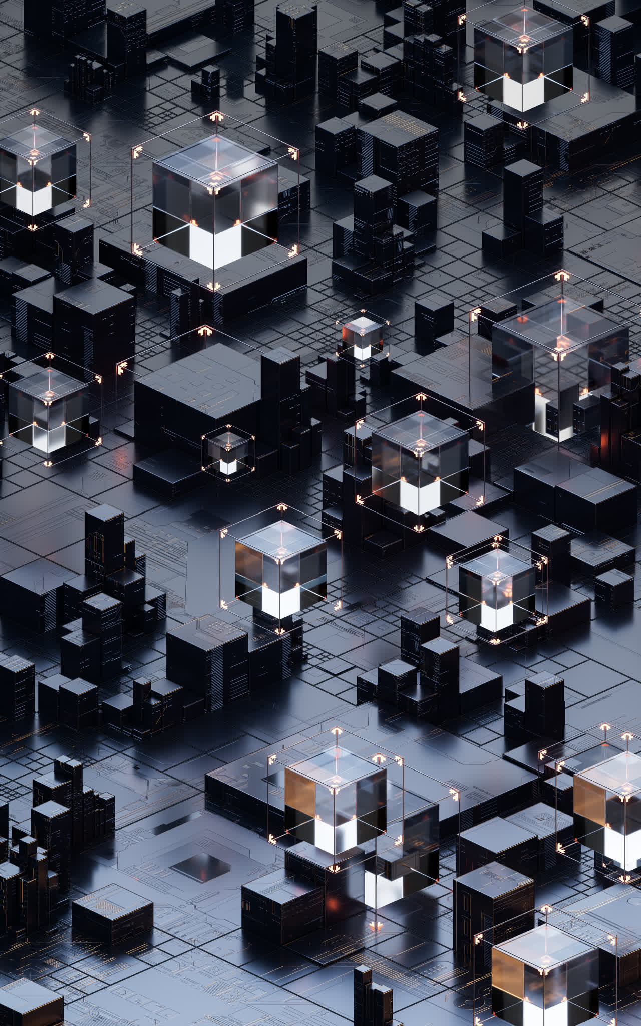 黑色方块几何体科技感背景3D渲染