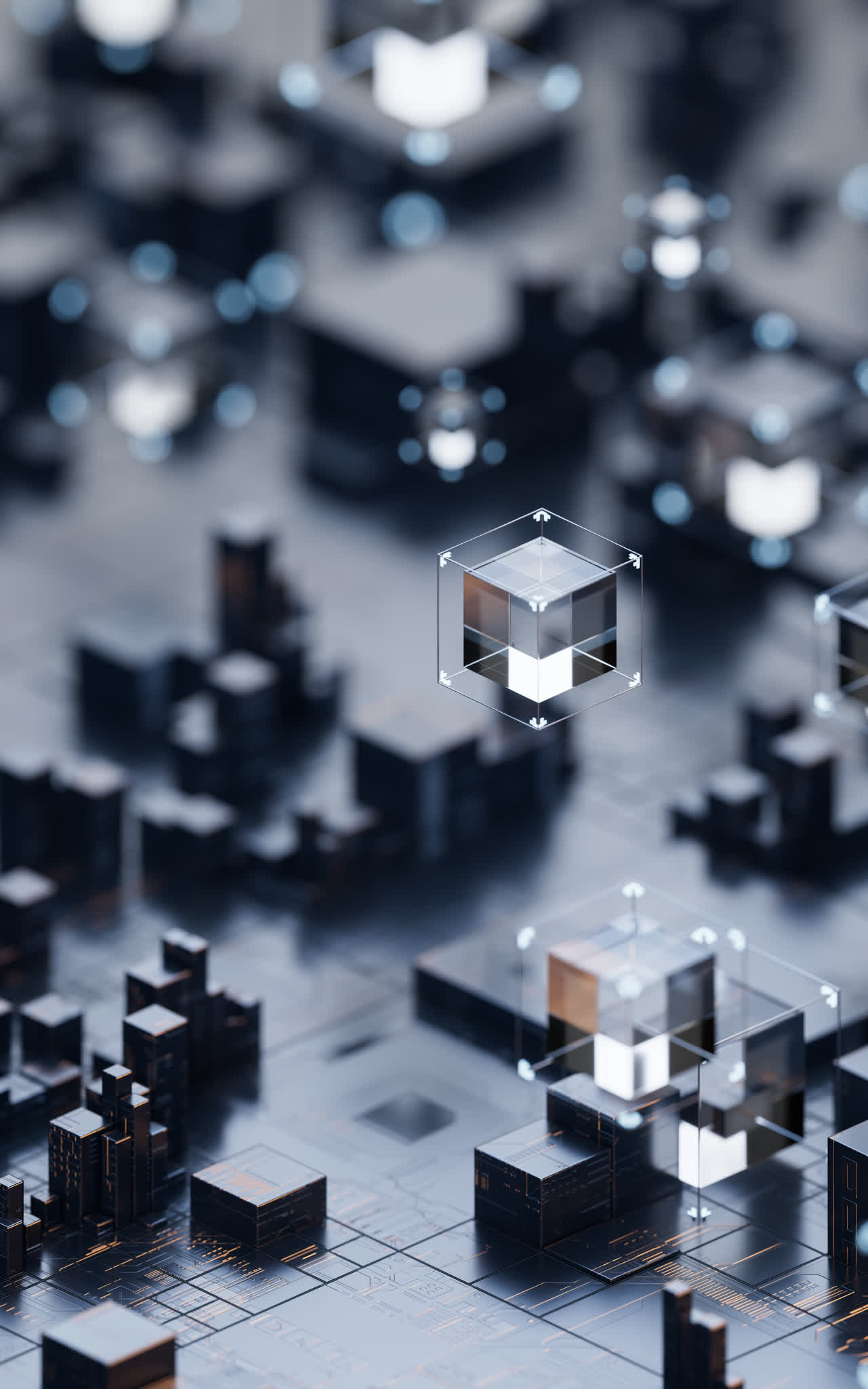 黑色方块几何体科技感背景3D渲染