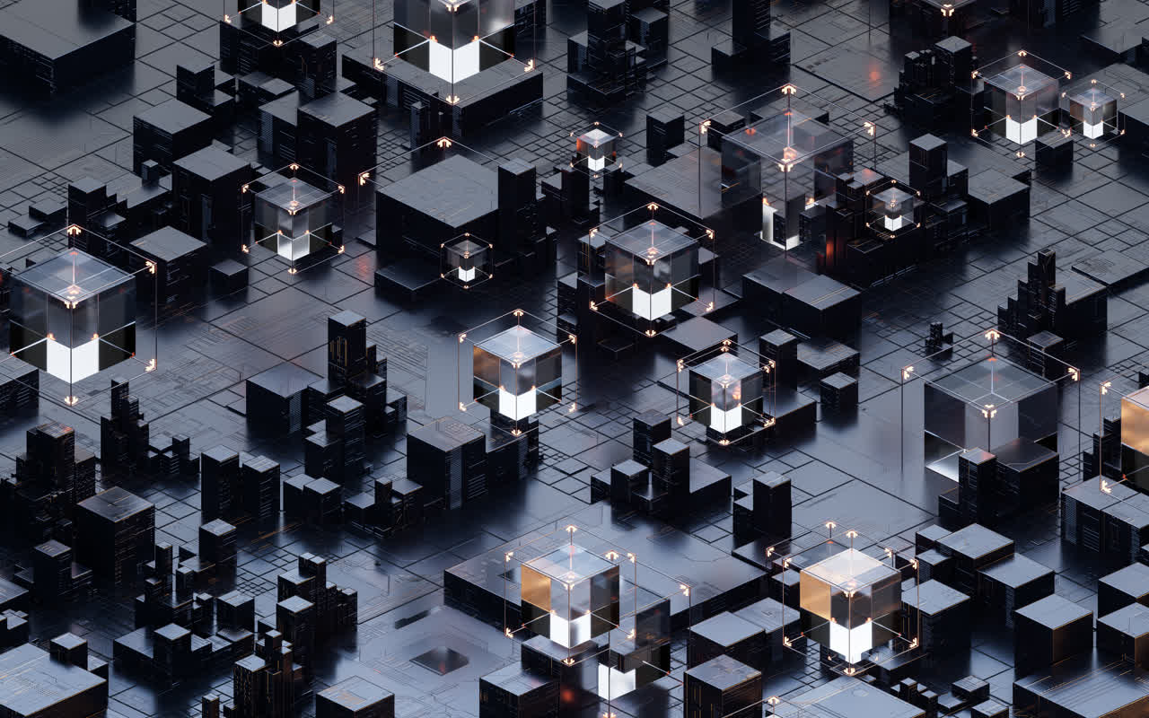 黑色方块几何体科技感背景3D渲染