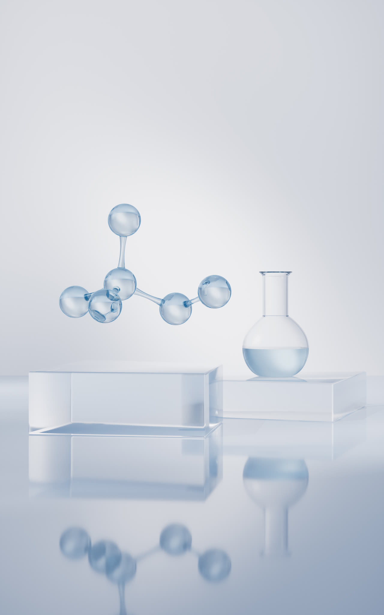 烧瓶与分子结构3D渲染