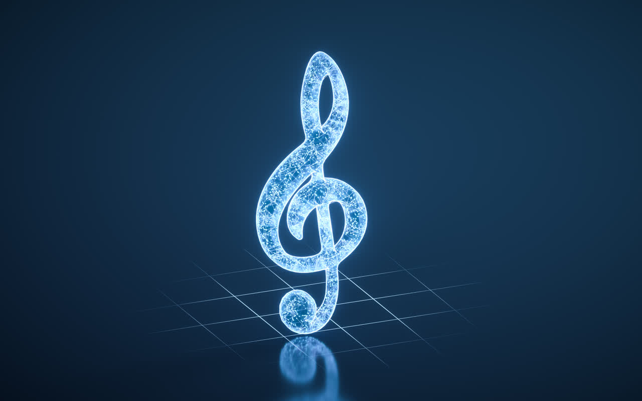 蓝色科技感音符谱号3D渲染音乐