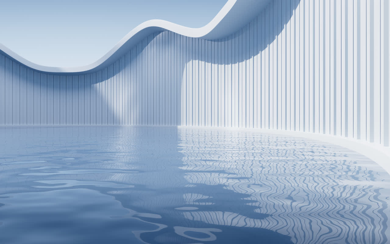 创意简约建筑与水面3D渲染