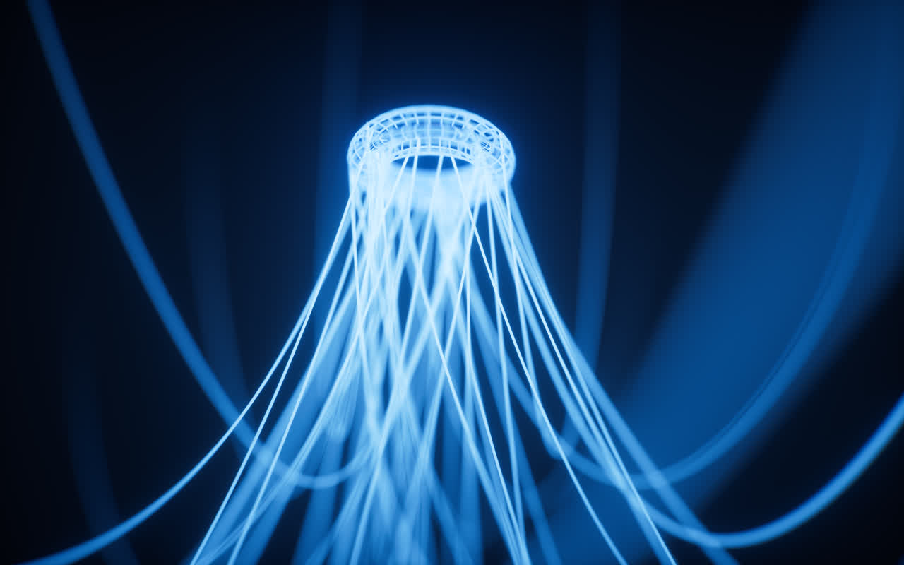 抽象弯曲的霓虹灯光曲线背景3D渲染