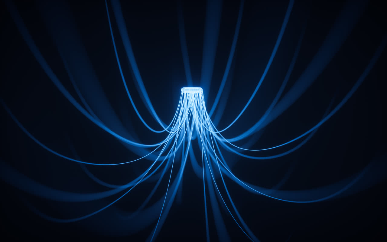 抽象弯曲的霓虹灯光曲线背景3D渲染