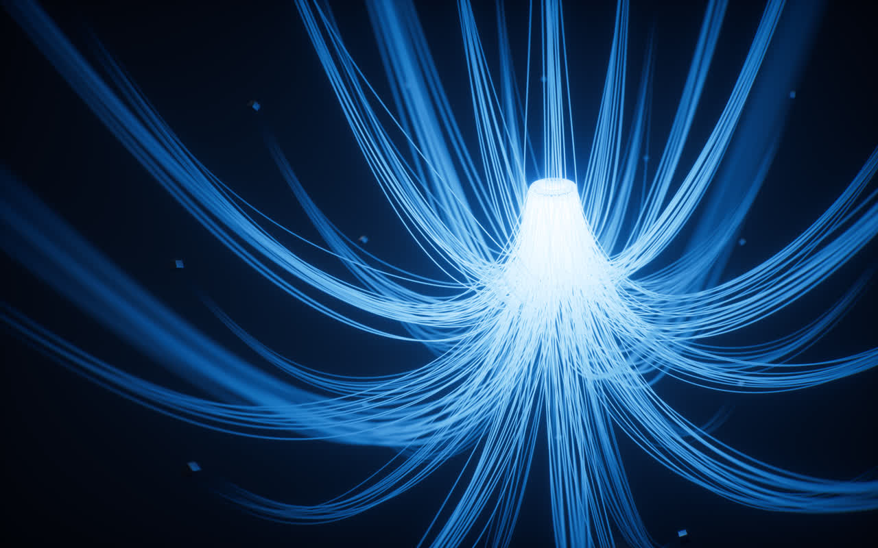 抽象弯曲的霓虹灯光曲线背景3D渲染