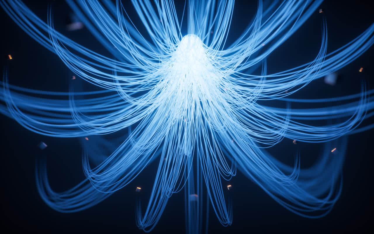 抽象弯曲的霓虹灯光曲线背景3D渲染