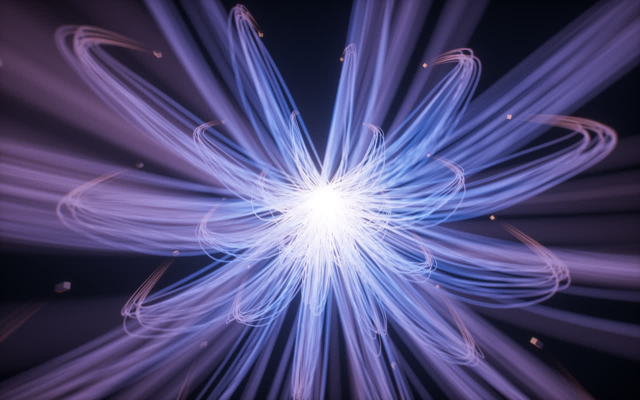 抽象弯曲的霓虹灯光曲线背景3D渲染