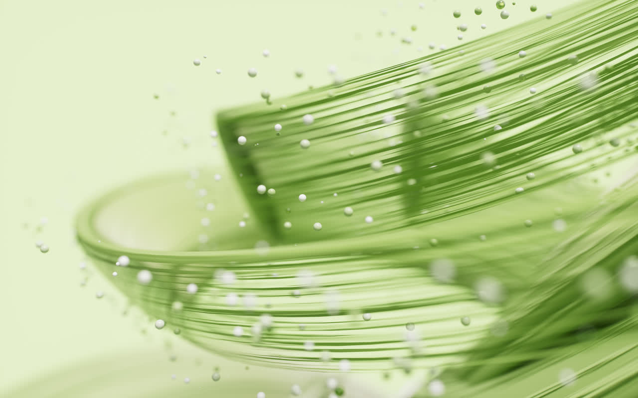 绿色流动的粒子与曲线3D渲染